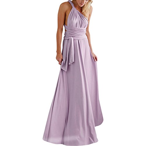 Damen Elegant Brautjungfernkleid Multiway V-Ausschnitt Rückenfrei Partykleid Ärmellos Schulterfrei Bodenlang Cocktailkleid Sommerkleid Formal Festlich Abendkleid Abschlussball Ballkleid Violett M von IMEKIS