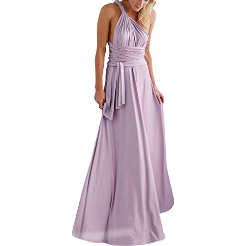 Damen Elegant Brautjungfernkleid Multiway V-Ausschnitt Rückenfrei Partykleid Ärmellos Schulterfrei Bodenlang Cocktailkleid Sommerkleid Formal Festlich Abendkleid Abschlussball Ballkleid Violett XS von IMEKIS