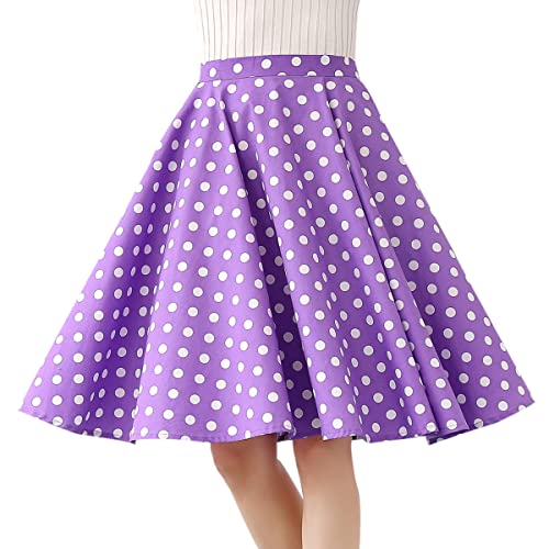 Damen Polka Dot Vintage Swing Rock 1950er Jahre Midirock Cocktail Abendkleid Kirsche Blumendruck Sommerrock A-Linie Empire-Taille Röcke Knielänge Tellerrock Lila S von IMEKIS
