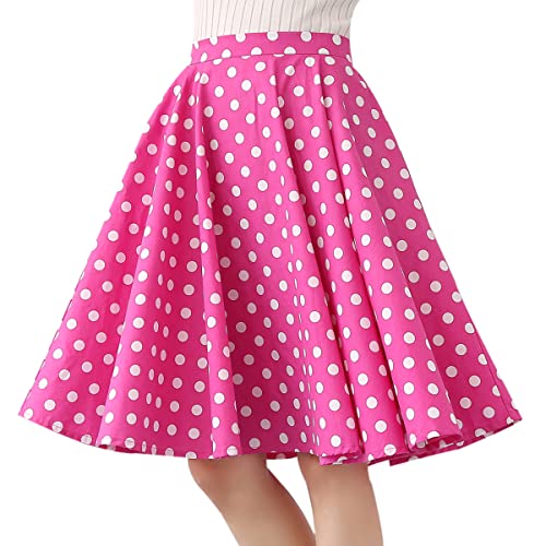 Damen Polka Dot Vintage Swing Rock 1950er Jahre Midirock Cocktail Abendkleid Kirsche Blumendruck Sommerrock A-Linie Empire-Taille Röcke Knielänge Tellerrock Rose L von IMEKIS