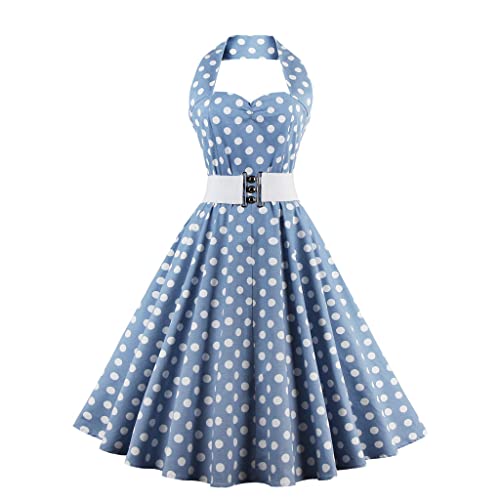 Damen Polka Dots Cocktail Abendkleid A-Linie Neckholder 1950er Jahre Vintage Retro Swing Kleid Ärmelloses Rockabilly Hochzeitskleid Knielang Ballkleid von IMEKIS