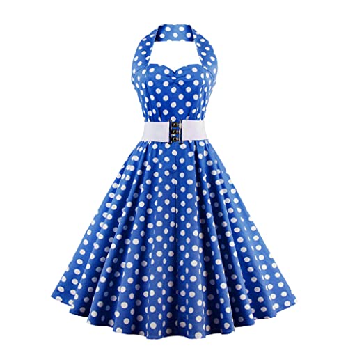 Damen Polka Dots Cocktail Abendkleid A-Linie Neckholder 1950er Jahre Vintage Retro Swing Kleid Ärmelloses Rockabilly Hochzeitskleid Knielang Ballkleid von IMEKIS