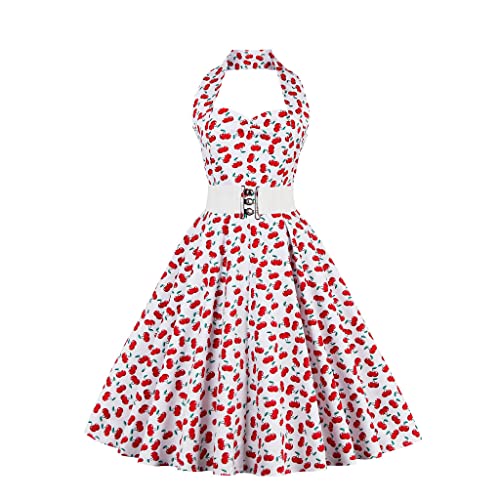 Damen Polka Dots Cocktail Abendkleid A-Linie Neckholder 1950er Jahre Vintage Retro Swing Kleid Ärmelloses Rockabilly Hochzeitskleid Knielang Ballkleid von IMEKIS