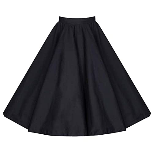 Damen Vintage Swing Rock 1950er Jahre Faltenrock Retro Rockabilly Midirock Elegant Cocktail Partyrock Sommerrock A-Linie Einfarbig High Waist Röcke Knielänge Tellerrock Schwarz S von IMEKIS