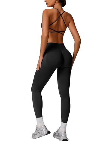 IMEKIS 2 Teilig Gym Set Damen Yoga Outfit Cross Zurück Sport BH und High Taille Leggings Sportanzug Fitness Workout Bekleidung Trainingsanzüge Schwarz S von IMEKIS