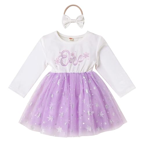 IMEKIS Baby M?dchen 1. Geburtstagskleid Langarm Samtkleid Prinzessin R?schen Schneeflocke T?llkleid und Bowknot Stirnband Kleinkind Fotoshooting Outfit Herbst Winter Bekleidungset Lila 12-18 Monate von IMEKIS