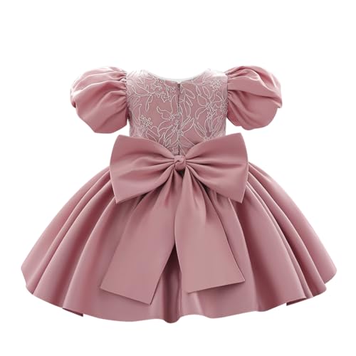 IMEKIS Baby Mädchen Geburtstag Taufkleid Kurzarm Rüsche Bowknot Tutu Prinzessin Blume Hochzeits Partykleid Elegant Formal Festzug Ballkleid Altrosa 2-3 Jahre von IMEKIS