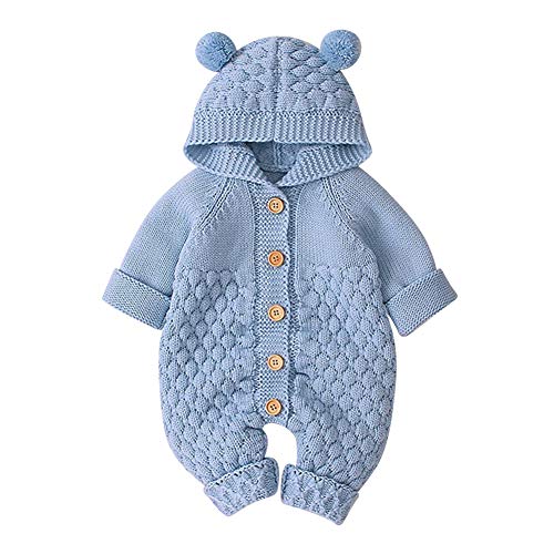 IMEKIS Baby M?dchen Jungen Kleidung Gestrickt Strampler Overall Einteilig Kapuzenpullover Langarm H?keln Bodys Schneeanzug Warmer Herbst Winter Outfit Hellblau 0-6 Monate von IMEKIS