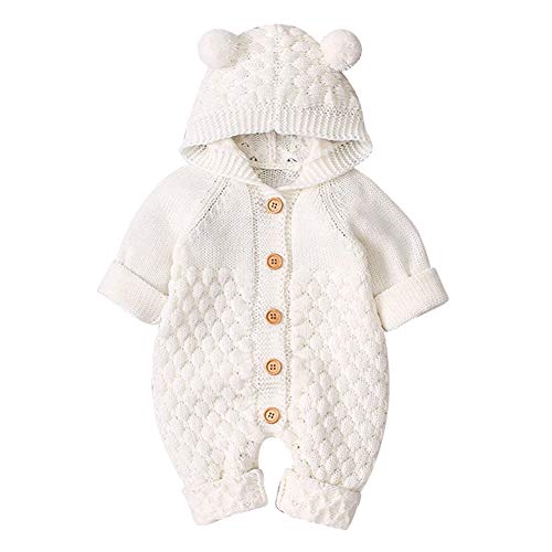 IMEKIS Baby M?dchen Jungen Kleidung Gestrickt Strampler Overall Einteilig Kapuzenpullover Langarm H?keln Bodys Schneeanzug Warmer Herbst Winter Outfit Wei? 0-6 Monate von IMEKIS