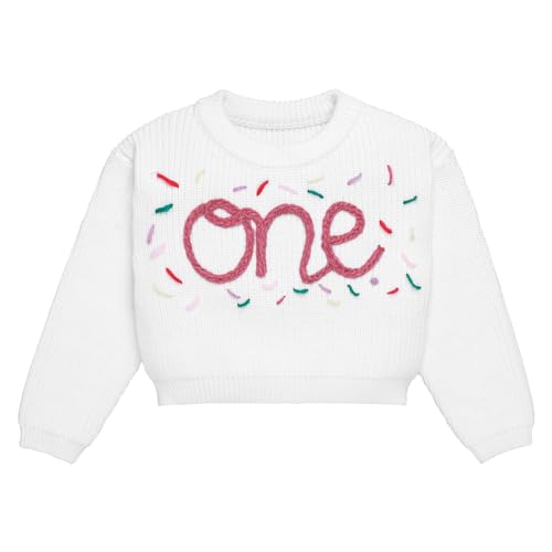 IMEKIS Baby Mädchen Jungen Pullover Erste Geburtstag Fotoshooting Outfit Langarm Stickerei Strickpullover Herbst Winter Grobstrick Top Kleidung Altrosa 1 Jahr von IMEKIS