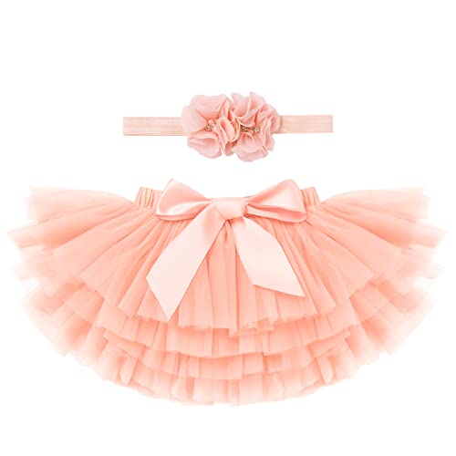 IMEKIS Baby Mädchen Tutu Kleid Kleinkind Prinzessin Regenbogen Geschichtete Tüllrock Pumphose Windel Überzug mit Blumenstirnband 2 Stück Geburtstagsparty Outfit für Fotografie Requisiten 0-6 Monate von IMEKIS