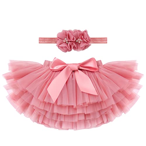 IMEKIS Baby Mädchen Tutu Kleid Kleinkind Prinzessin Regenbogen Geschichtete Tüllrock Pumphose Windel Überzug mit Blumenstirnband 2 Stück Geburtstagsparty Outfit für Fotografie Requisiten 6-12 Monate von IMEKIS