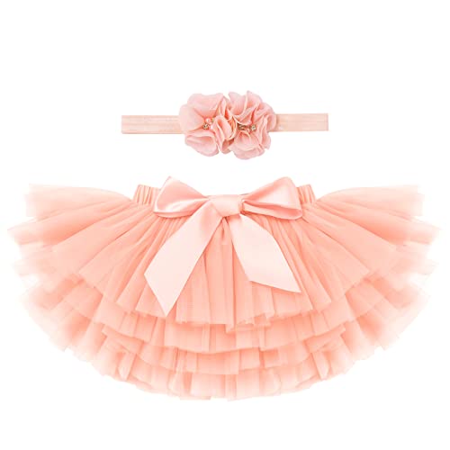 IMEKIS Baby Mädchen Tutu Kleid Kleinkind Prinzessin Regenbogen Geschichtete Tüllrock Pumphose Windel Überzug mit Blumenstirnband 2 Stück Geburtstagsparty Outfit für Fotografie Requisiten 6-12 Monate von IMEKIS