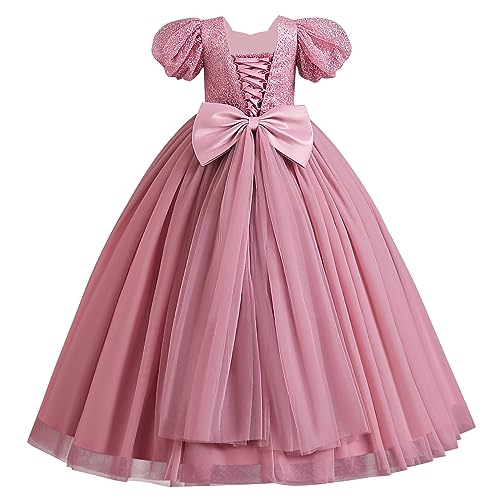 IMEKIS Blumenm�dchen Kleid Prinzessin Glitter Festlichskleid Kurzarm R�sche T�llkleid Weihnachtskleid Kinder Geburtstag Kommunion Kleid Festzug Abendkleid Lang Ballkleid Rosa 6-7 Jahre von IMEKIS