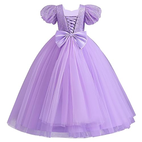 IMEKIS Blumenmädchen Kleid Prinzessin Glitter Festlichskleid Kurzarm Rüsche Tüllkleid Weihnachtskleid Kinder Geburtstag Kommunion Kleid Festzug Abendkleid Lang Ballkleid Lila 13-14 Jahre von IMEKIS