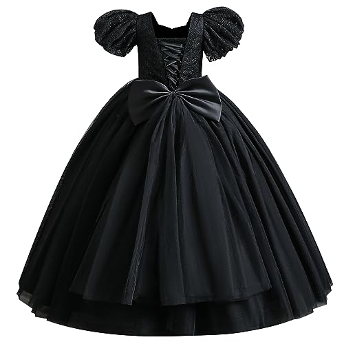 IMEKIS Blumenm�dchen Kleid Prinzessin Glitter Festlichskleid Kurzarm R�sche T�llkleid Weihnachtskleid Kinder Geburtstag Kommunion Kleid Festzug Abendkleid Lang Ballkleid Schwarz 8-9 Jahre von IMEKIS