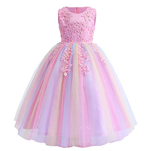 IMEKIS Blumenmädchen Kleid Prinzessin Spitze Tüll Tutu Pailletten Bowknot Abendkleid Brautjungfer Hochzeit Partykleid Geburtstag Lang Festzug Ballkleid von IMEKIS