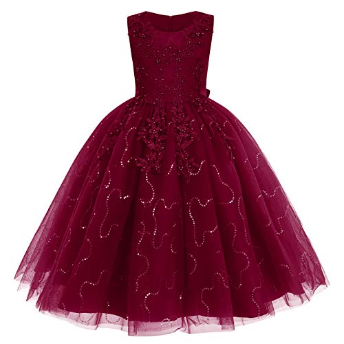 IMEKIS Blumenmädchen Kleid Prinzessin Spitze Tüll Tutu Pailletten Bowknot Abendkleid Brautjungfer Hochzeit Partykleid Geburtstag Lang Festzug Ballkleid von IMEKIS