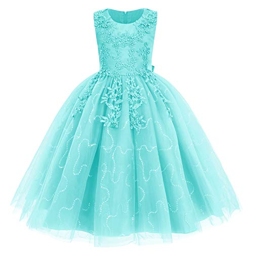 IMEKIS Blumenmädchen Kleid Prinzessin Spitze Tüll Tutu Pailletten Bowknot Abendkleid Partykleid Brautjungfer Hochzeit Geburtstag Lang Festzug Ballkleid Grün 3-4 Jahre von IMEKIS