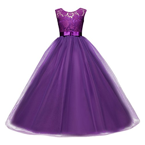 IMEKIS Blumenmädchen Prinzessin Kleid Ärmellos Spitze Tüll Hochzeit Partykleid Geburtstag Festzug Tutu Formal Abendkleid Lang Festlich Cocktailkleid Ballkleid Lila 4-5 Jahre von IMEKIS