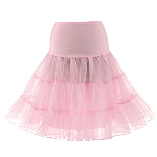 IMEKIS Damen 1950er Retro Petticoats A-Linie Rockabilly Tutu Rock mit Rüschen Saum Knielang Crinoline Unterrock Halbrock Hochzeit Brautkleid Rosa XL von IMEKIS