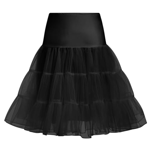 IMEKIS Damen 1950er Retro Petticoats A-Linie Rockabilly Tutu Rock mit R?schen Saum Knielang Crinoline Unterrock Halbrock Hochzeit Brautkleid Schwarz XL von IMEKIS