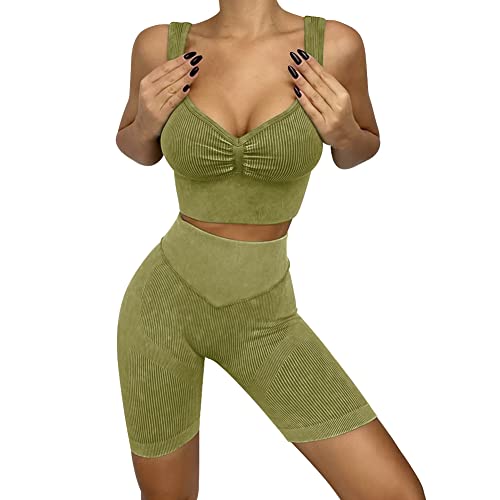 IMEKIS Damen 2-teiliges Gym Set Geraffter Sport-BH mit High Rise Biker-Shorts Trainingsanzug Leggings Workout-Outfit Nahtlos Yoga Anzug Gerippt Sportbekleidung Fitness Activewear Gras-Grün S IMEKIS Damen 2-teiliges Gym Set Geraffter Sport-BH mit High Rise Biker-Shorts Trainingsanzug Leggings Workout-Outfit Nahtlos Yoga Anzug Gerippt Sportbekleidung Fitness Activewear Gras-Grün S von IMEKIS