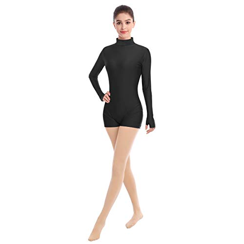 IMEKIS Damen Ballettanzug Langarm Spandex Bodysuit Rollkragen Ballett Tanzbody Leotard Einfarbig Einteiler Gymnastik Turnanzug Elastisch Trikot Bademode Sport Body Top Schwarz 3XL von IMEKIS