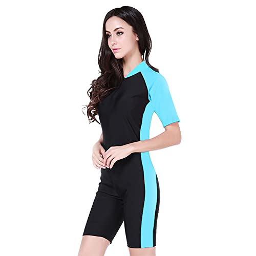 IMEKIS Damen Einteiliger Badeanzüge Langarm Rash Guard Tauchanzug Blumendruck Reißverschluss Bademode Neoprenanzug UPF 50+ Surfen Schnorcheln Wassersport Schwimmanzug Swimsuit Hellblau M von IMEKIS