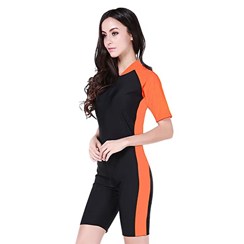 IMEKIS Damen Einteiliger Badeanzüge Langarm Rash Guard Tauchanzug Blumendruck Reißverschluss Bademode Neoprenanzug UPF 50+ Surfen Schnorcheln Wassersport Schwimmanzug Swimsuit Orange XL von IMEKIS