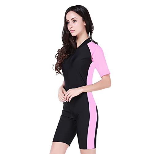 IMEKIS Damen Einteiliger Badeanzüge Langarm Rash Guard Tauchanzug Blumendruck Reißverschluss Bademode Neoprenanzug UPF 50+ Surfen Schnorcheln Wassersport Schwimmanzug Swimsuit Rosa XL von IMEKIS