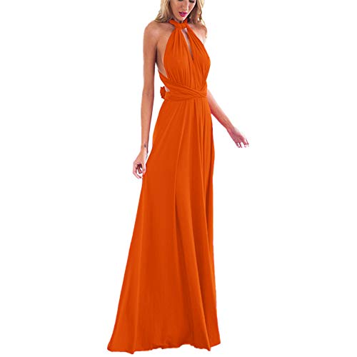 IMEKIS Damen Elegant Abendkleid Multiway V-Ausschnitt Schulterfrei Partykleid Ärmellos Neckholder Maxikleid Rückenfrei Sommerkleid Festlich Cocktailkleid Brautjungfer Hochzeit Ballkleid Orange L von IMEKIS