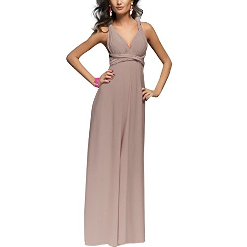 IMEKIS Damen Elegant Brautjungfernkleid Multiway V-Ausschnitt Rückenfrei Partykleid Ärmellos Schulterfrei Bodenlang Cocktailkleid Sommerkleid Formal Abendkleid Abschlussball Ballkleid Hellbraun L von IMEKIS