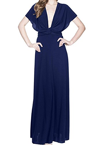 IMEKIS Damen Elegant Brautjungfernkleid Multiway V-Ausschnitt Rückenfrei Partykleid Ärmellos Schulterfrei Bodenlang Cocktailkleid Sommerkleid Formal Abendkleid Abschlussball Ballkleid Marineblau L von IMEKIS