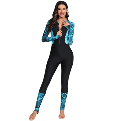 IMEKIS Damen Ganzk?rper Rash Guard Badeanzug Langarm Tropische Einteilige Bademode Gepolsterte Bescheidene Schwimmenanzug UV UPF 50 Rei?Verschluss Surfen Badebekleidung Schwarz XL von IMEKIS
