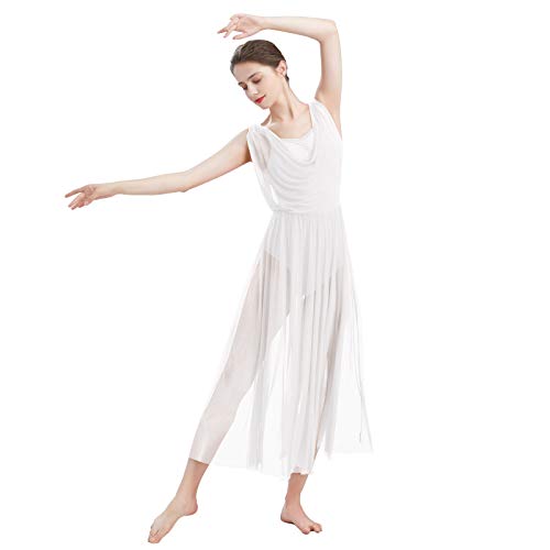 IMEKIS Damen Lyrisch Balletttanzkleid Ärmellos Rückenfreies Gymnastik-Trikot mit Geschnittenem Tüllrock Zeitgenössisches Modernes Tanzkostüm Weiß XS von IMEKIS