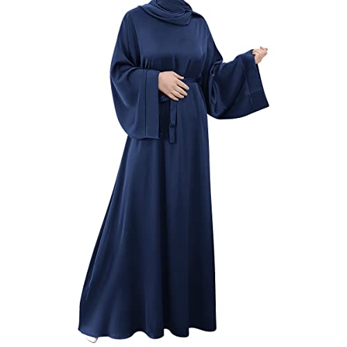 IMEKIS Damen Muslimischen Jilbab Kleid Einteilig Islamischen Abaya Maxi Gebetkleid Langarm Einfarbig Lose Robe Nahen Osten Dubai Türkei Arabisch Kaftan für Ramadan, Eid, Shahada Marineblau S von IMEKIS