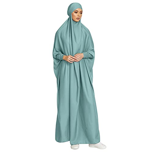 IMEKIS Damen Muslimischen Jilbab Kleid Islamischen Ramadan Gebetkleid mit Hijab Kapuze Abaya Kleid Einfarbig Lose Arabisch Khimar Kaftan Nahen Osten Dubai T?rkei in voller L?nge Robe Gr?n von IMEKIS