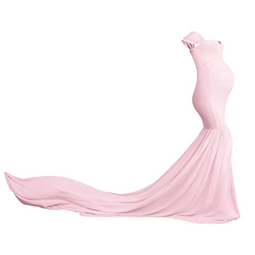 IMEKIS Damen Mutterschafts Kleid Ärmellos Off Shoulder Schwangerschaftskleid Fotoshooting Partykleid Lang Schwangere Ballkleid Festlich Schleppkleid Babydusche Fotografie Requisiten Rosa von IMEKIS