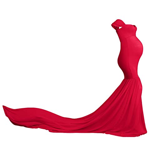 IMEKIS Damen Mutterschafts Kleid Ärmellos Off Shoulder Schwangerschaftskleid Fotoshooting Partykleid Lang Schwangere Ballkleid Festlich Schleppkleid Babydusche Fotografie Requisiten Rot von IMEKIS