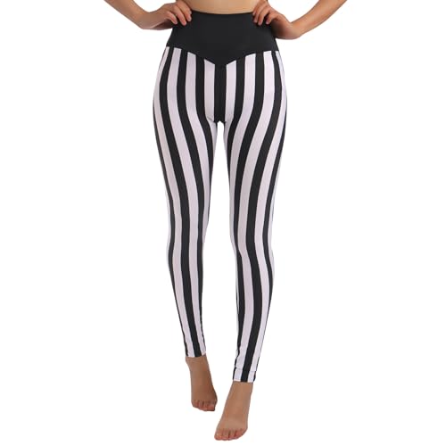 IMEKIS Damen Vertikale Streifen Hosen Schwarz Weiß Gestreift Hosen Schlanke Elastische Strumpfhose Leggings Lange Yogahosen Jogginghose Dünn Freizeithose Schwarz XL von IMEKIS