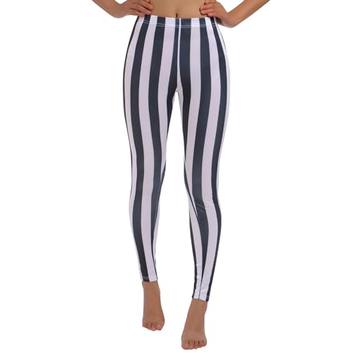 IMEKIS Damen Vertikale Streifen Hosen Schwarz Weiß Gestreift Hosen Schlanke Elastische Strumpfhose Leggings Lange Yogahosen Jogginghose Dünn Freizeithose Weiß XL von IMEKIS