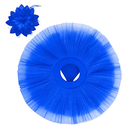 IMEKIS Frauen Mädchen Ballett Tanz Tutu Pfannkuchenrock Ballerina Tanzaufführung Kostüm 7 Schichten Tüllrock mit Unterhose Haarspangen 2er Tanzbekleidungsset Blau Medium von IMEKIS