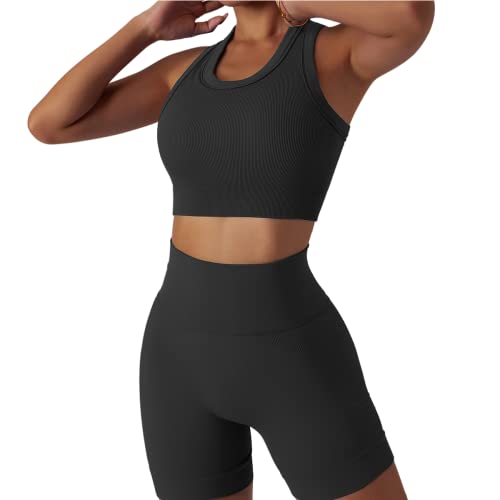 IMEKIS Gym Set Damen Nahtlose Gerippte Yoga Outfit 2 Teilig Trainingsanz�ge Workout Outfits Racerback Sport BH mit Hoher Taille Shorts Sportanz�ge Jogginganzug Schwarz M IMEKIS Gym Set Damen Nahtlose Gerippte Yoga Outfit 2 Teilig Trainingsanz�ge Workout Outfits Racerback Sport BH mit Hoher Taille Shorts Sportanz�ge Jogginganzug Schwarz M von IMEKIS