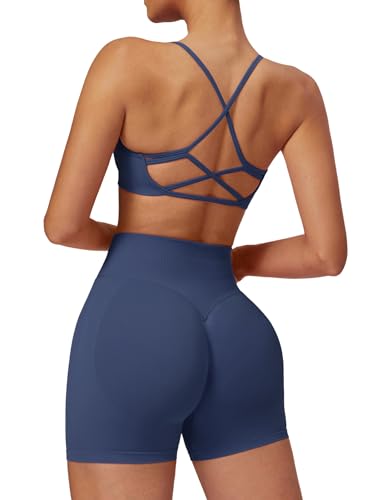 IMEKIS Gym Set Damen Sport Outfit Strappy Rücken Sportbh mit Hohe Taille Shorts 2 Teilig Fitness Kleidung Kurz Sportanzug Workout Activewear Marineblau M IMEKIS Gym Set Damen Sport Outfit Strappy Rücken Sportbh mit Hohe Taille Shorts 2 Teilig Fitness Kleidung Kurz Sportanzug Workout Activewear Marineblau M von IMEKIS