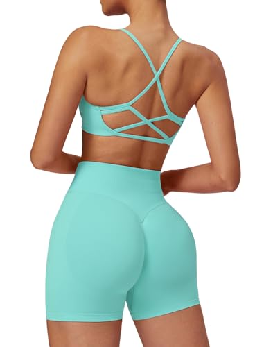 IMEKIS Gym Set Damen Sport Outfit Strappy Rücken Sportbh mit Hohe Taille Shorts 2 Teilig Fitness Kleidung Kurz Sportanzug Workout Activewear Minzgrün M IMEKIS Gym Set Damen Sport Outfit Strappy Rücken Sportbh mit Hohe Taille Shorts 2 Teilig Fitness Kleidung Kurz Sportanzug Workout Activewear Minzgrün M von IMEKIS
