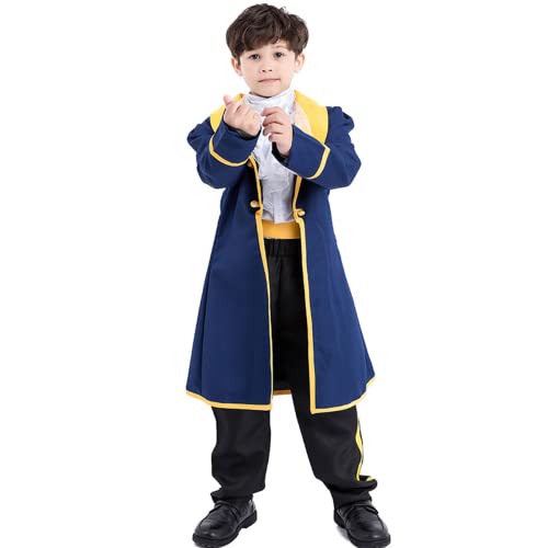 Jungen Biest Kostüm Prinz Halloween Fancy Verkleidung Smoking Jacke mit Hose Hosen Zubehör Deluxe Die Schöne und das Biest Kinderkostüm für Geburtstag Karneval Marineblau 14-15 Jahre von IMEKIS