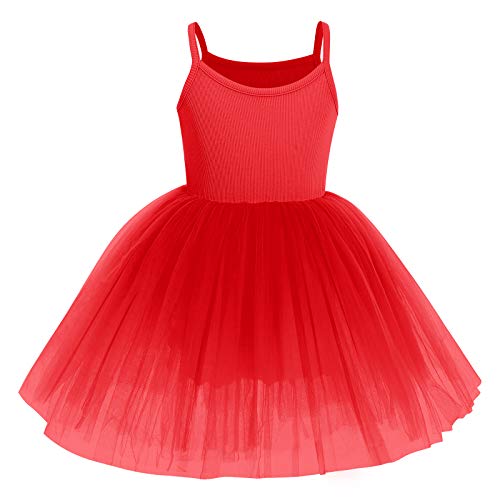 IMEKIS Kind Baby Mädchen Ärmelloses Ballett Tanzkleid Prinzessin Gymnastik Tüll Tutu Rock Trainingswettbewerb Ballerina Dancewear Kostüm Rot 4-5 Jahre von IMEKIS