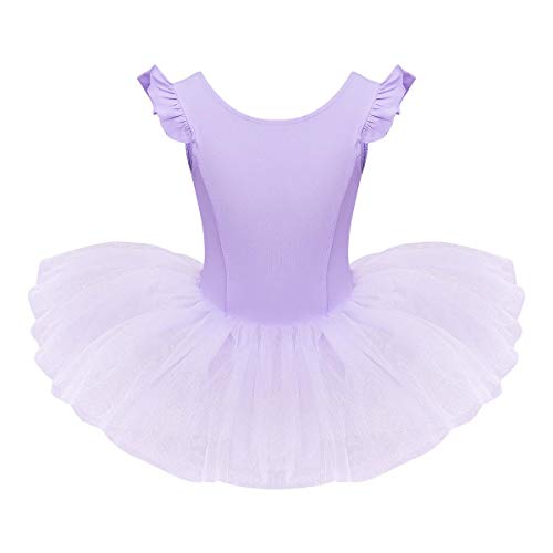 IMEKIS Kind Mädchen Ballett Kleid Baumwolle Gymnastik Trikot Bodysuit Tanz Tutu Tüll Rock Fly Ärmel Ballerina Dancewear Kostüm Lila 5-6 Jahre von IMEKIS