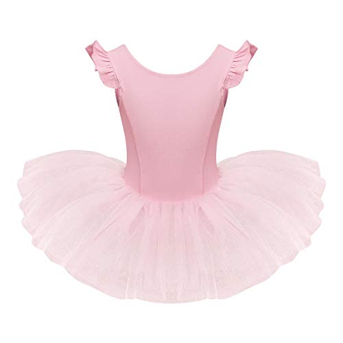 IMEKIS Kind Mädchen Ballett Kleid Baumwolle Gymnastik Trikot Bodysuit Tanz Tutu Tüll Rock Fly Ärmel Ballerina Dancewear Kostüm Rosa 18-24 Monate von IMEKIS